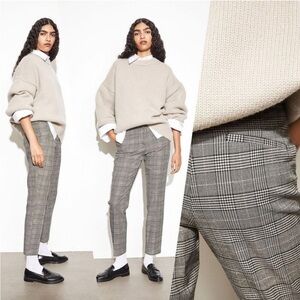 H&M Straight Leg Grey Plaid Cropped Trousers Size 8